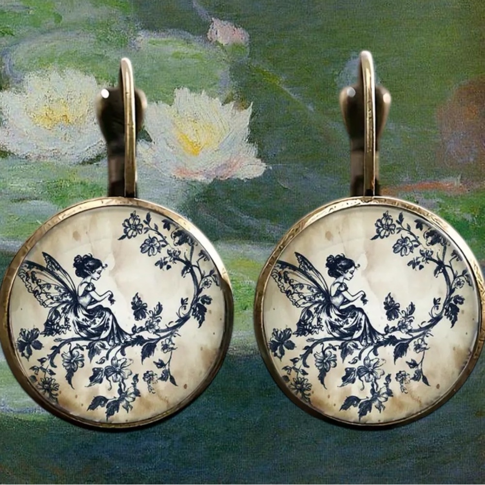 🆕 Vintage - Artisan - Fairy - Drop Earrings - Lever Back - Bronze - Alloy 🧚